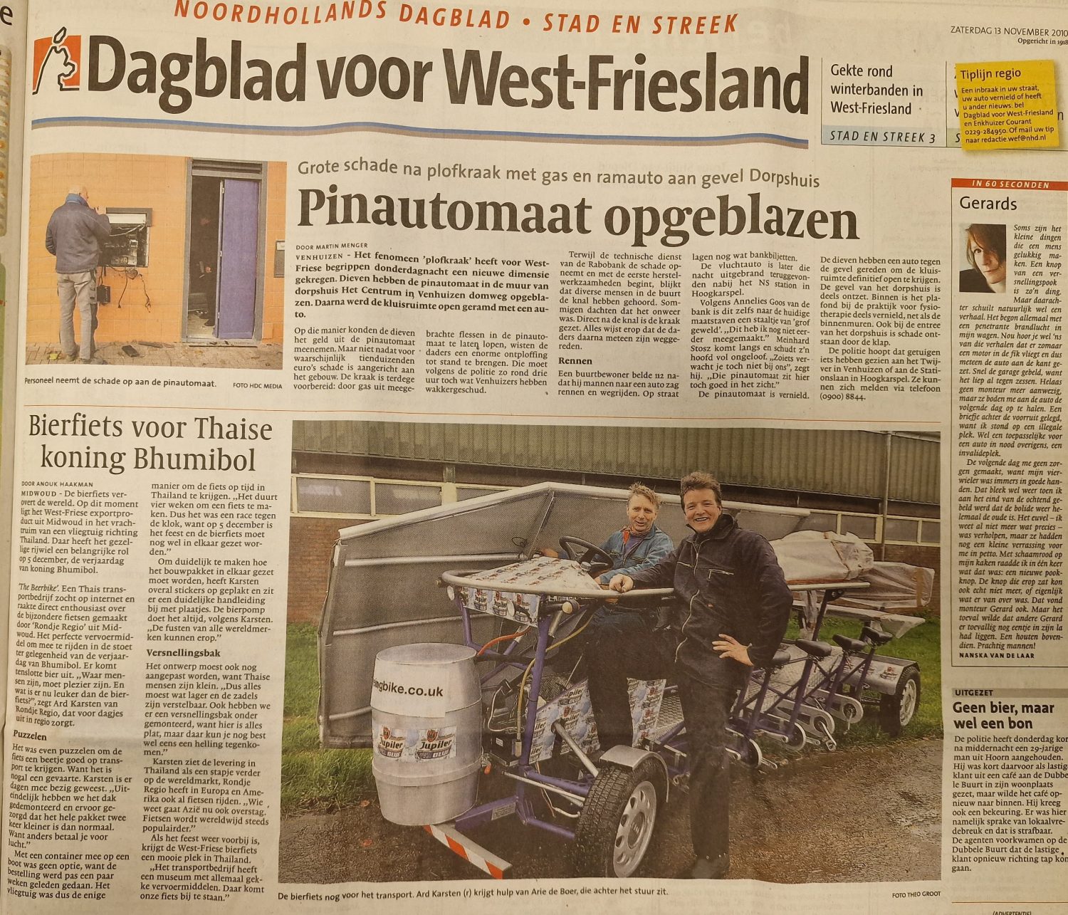 Newspaper article: beer bike for the Thai King